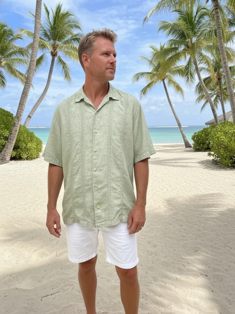 Tommy Bahama Men’s Green Linen Shirt, Size Medium